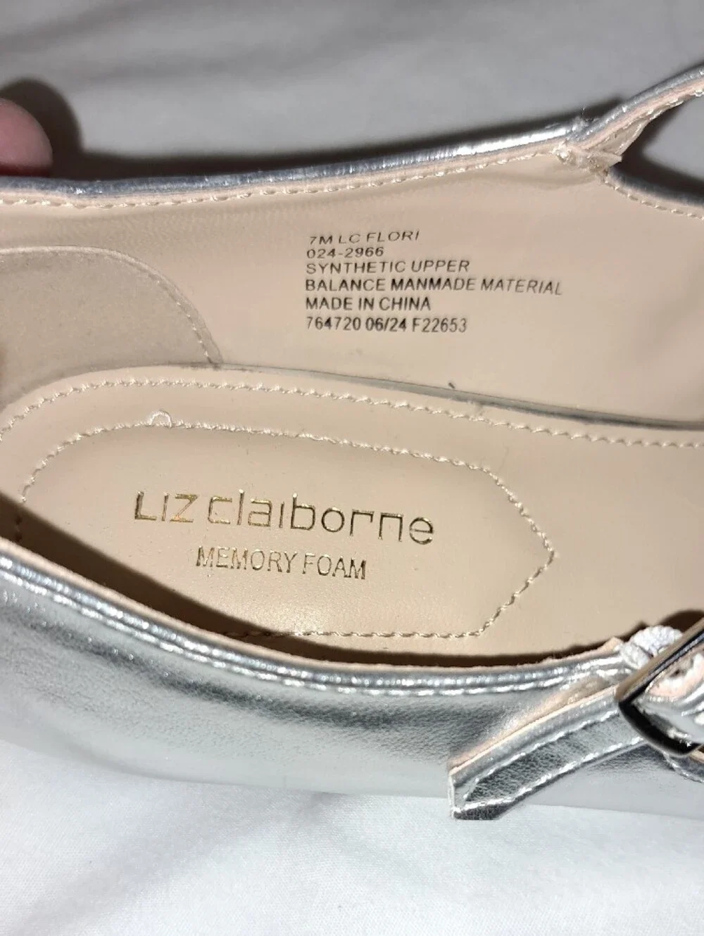 Liz Claiborne Silver and Black Mary Jane Flats with Ankle Straps